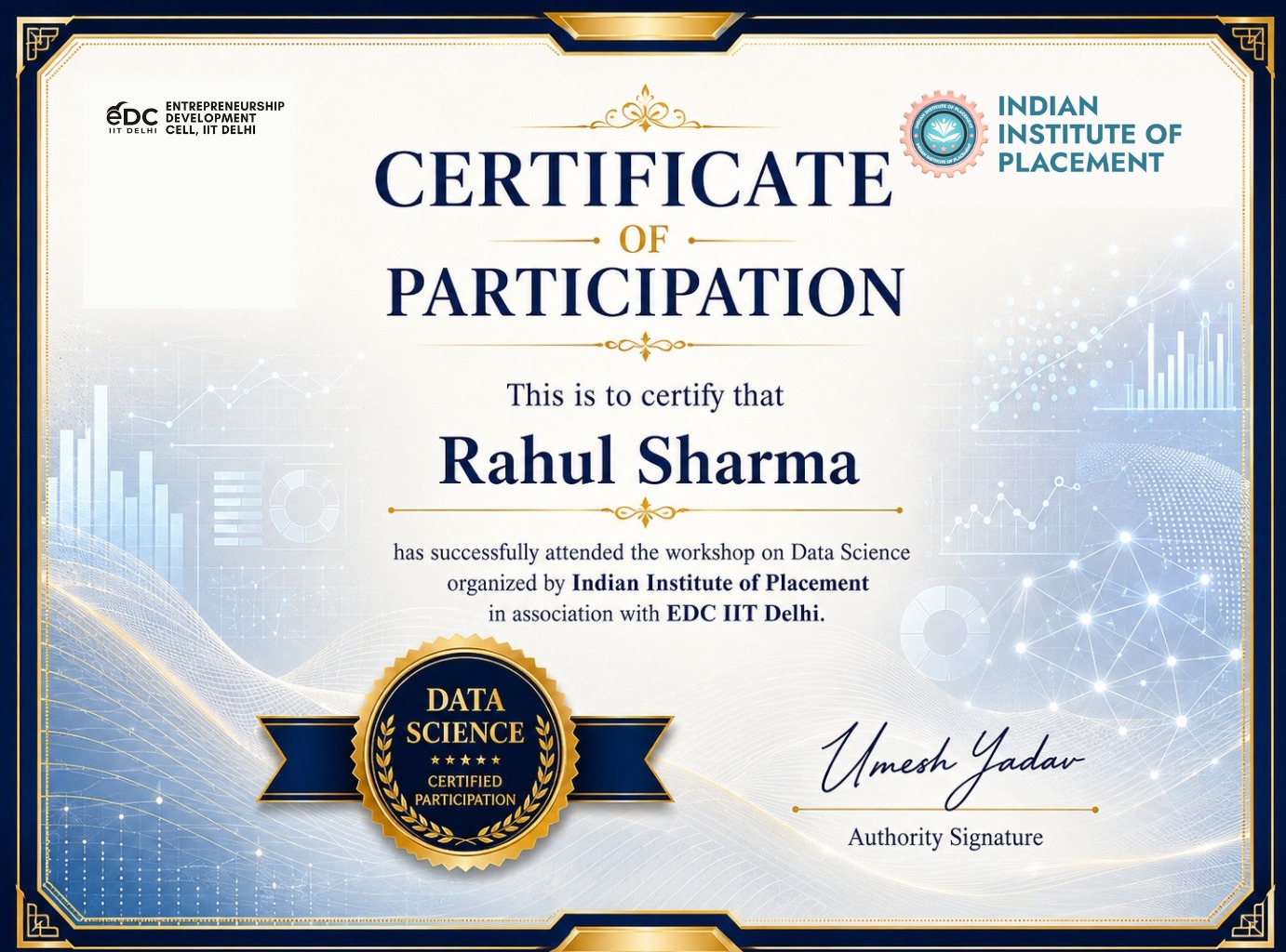 Sample Certificate of Participation - Data Science